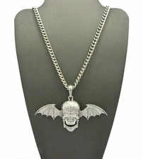 Silver PT Avenged Sevenfold Skull Wing Pendant 18" 20" 24" Cuban Chain Necklace