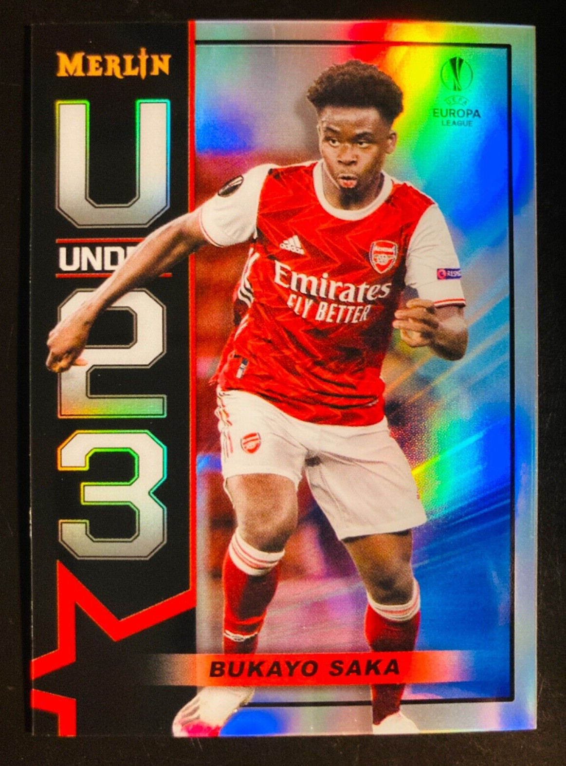 2020-21 Topps Merlin Chrome UCL Under 23 # Bukayo Saka Arsenal refractor card