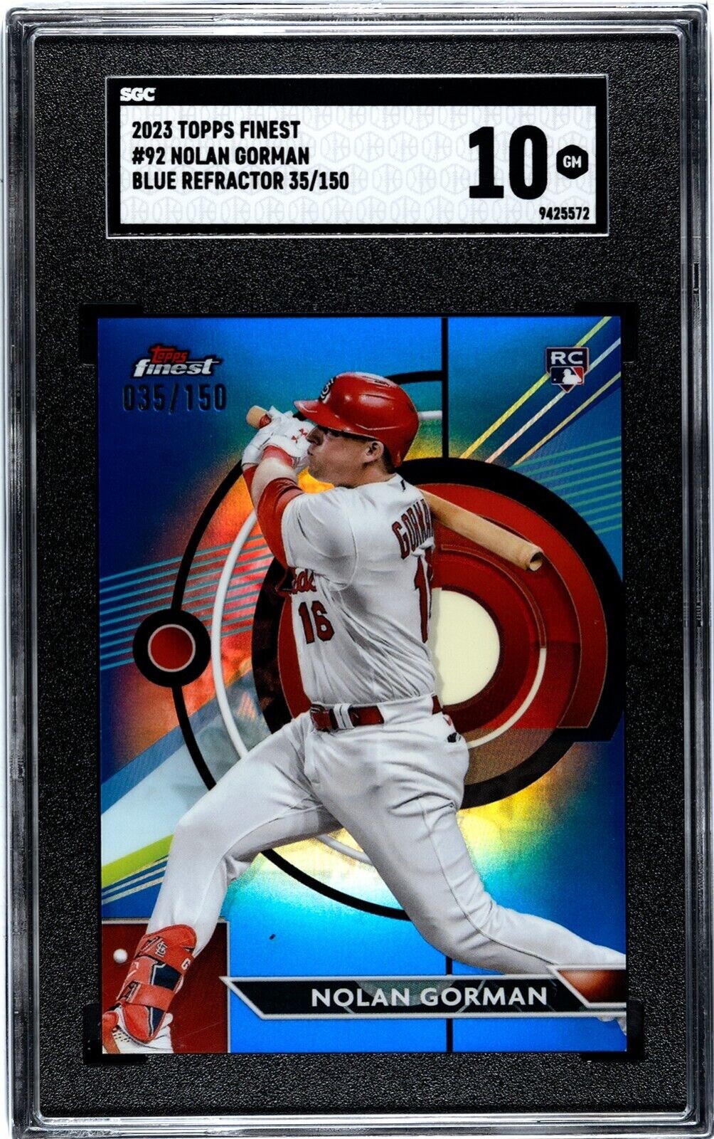 NOLAN GORMAN ROOKIE RC 2023 Topps Finest BLUE REFRACTOR #92 /150 SGC 10 GEM MINT