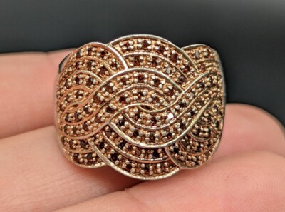 Sterling Silber champagnerfarben echter Diamant Twist Weave Ring Größe 8