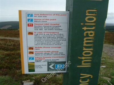 Photo 6x4 Emergency Information sign, Minch Moor summit Riggs, The/NT333 c2009
