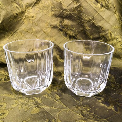 Vintage Pasabahce Illusion Optic Clear Old Fashioned Whiskey Glasses Barware x2