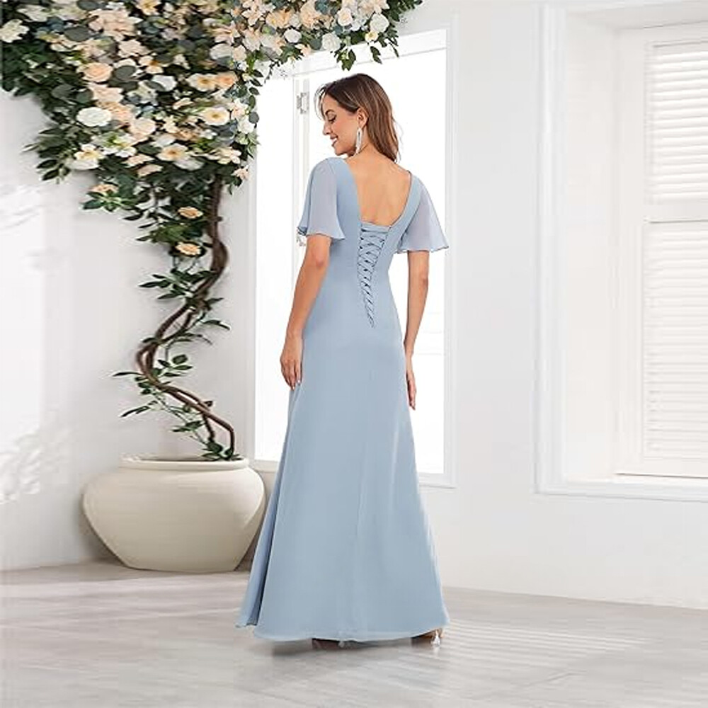 a line v neck mother of the bride dress A-Line/Princess V-Neck 3/4 Sleeves Floor Length Mother of the Bride Dresses With Appliques & Beading Chocolate