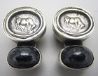 Intaglio Apatite Cabochon Earrings Early Unsigned Rebecca Collins Sterling