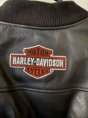 Womens Harley Davidson Piper Bomber Leather Jacket Black White 2XL