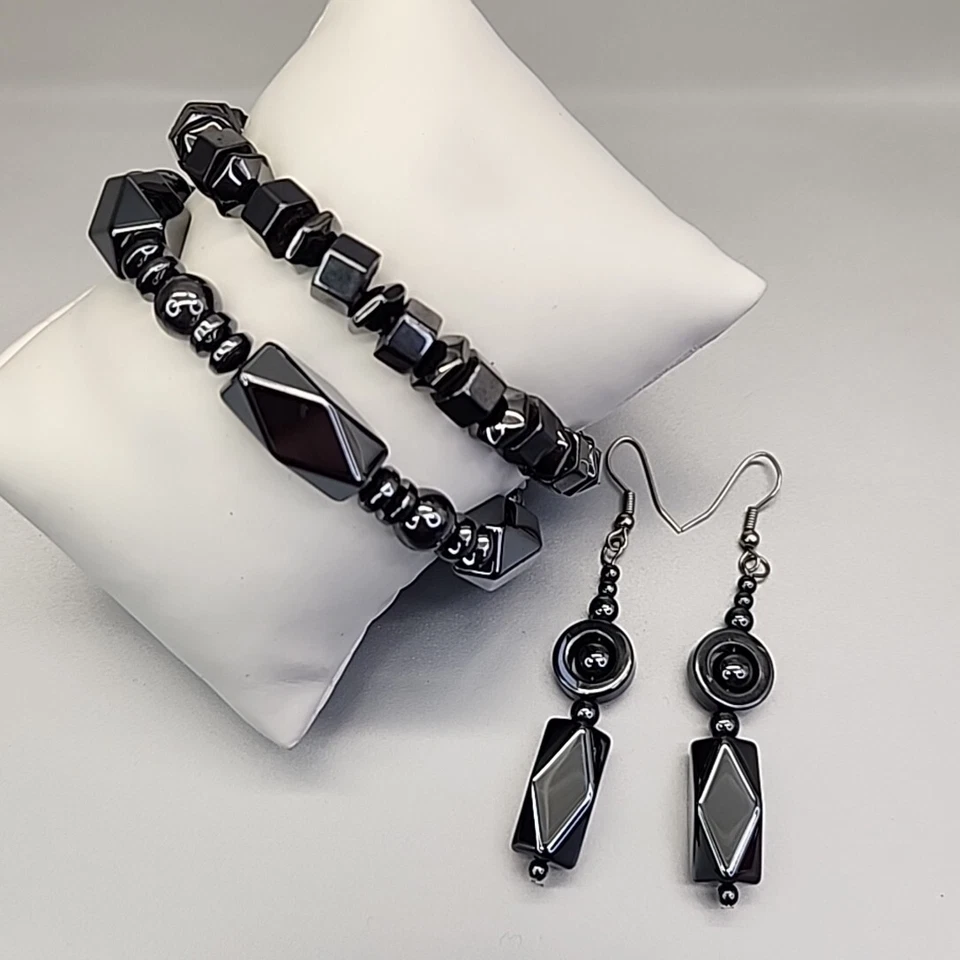 Lote de 3 pendientes perforados pulsera cuentas hematita gruesos JTV Foto 2 de 4