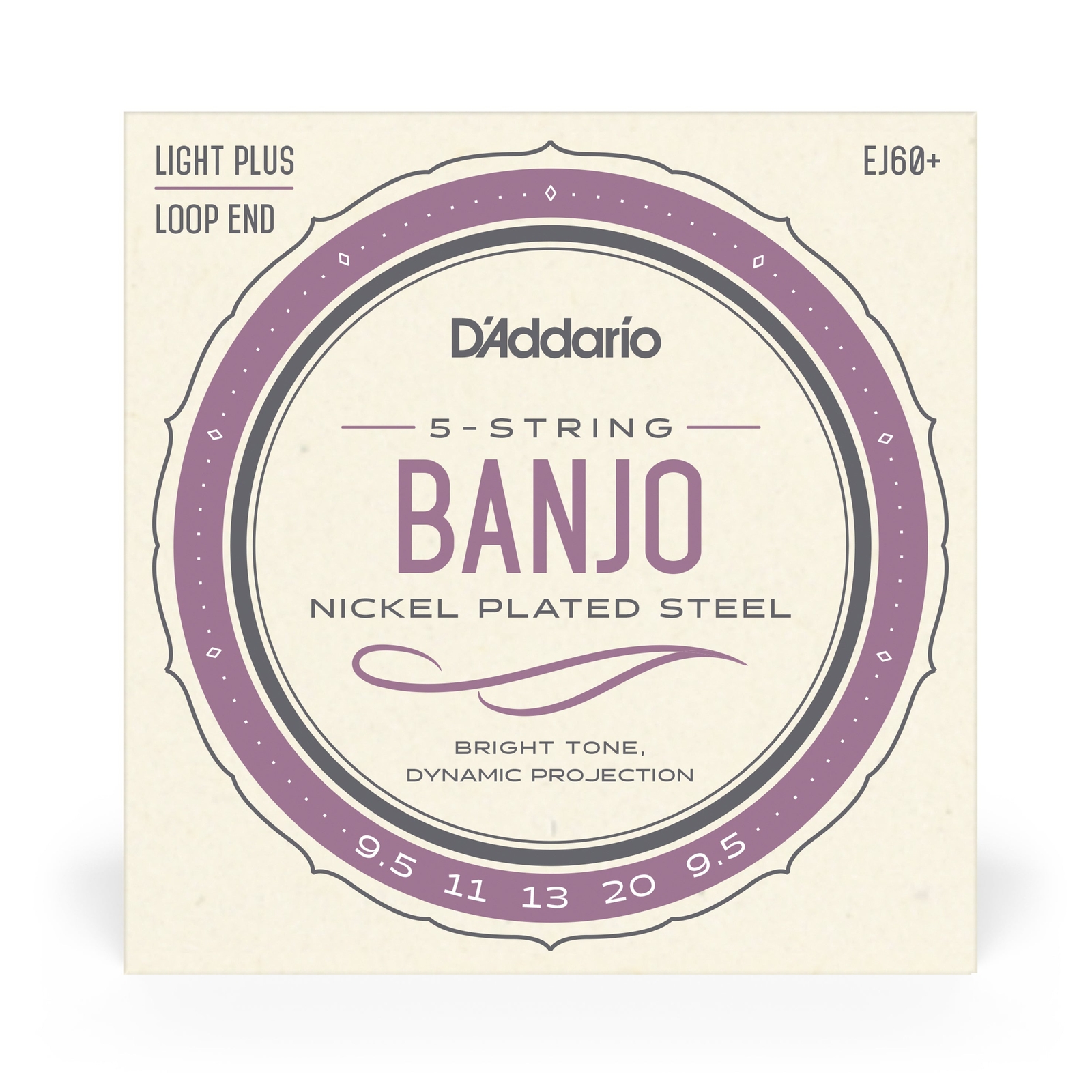 D'Addario EJ60+ 5-String Banjo, Nickel Wound, Loop End, 9.5-20 Light Plus