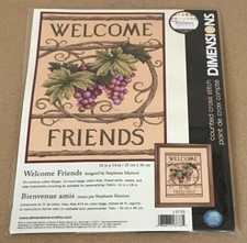 Dimensions "Welcome Friends" Grapes / Vines Personalizable Cross Stitch Kit NIP