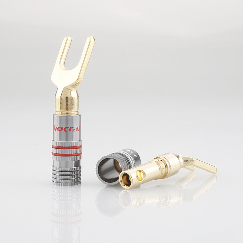 8 Connecteurs Banane Y/Spade Plaqués Or Pour Haut-Parleurs - Fiches Cuivre Pur Pour Câbles Audio - 4