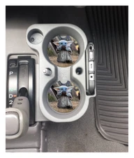 BABY YODA CUP CUSTOM SANDSTONE CAR COASTERS ABSORBENT SET (2) STAR WARS GROGU