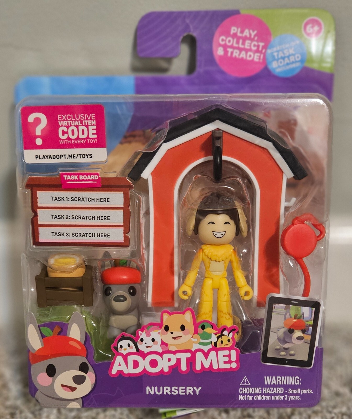 Adopt Me Nursery-Doug & Donkey Figure Playset w VIRTUAL ITEM CODE & Task Board!!