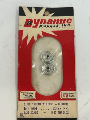 Dynamic Models #604 Chrome Sport Wheels 1 pair for 1/32 scale slot cars NIB