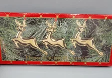 Set Of 3 Vintage In Original Box 5" Brass Reindeer Buck Deer Christmas Ornaments