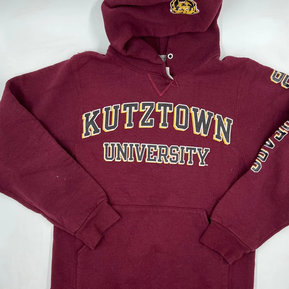 Kutztown University Mens Pullover Hoodie Size S Russell Cotton Stretch Red Logo