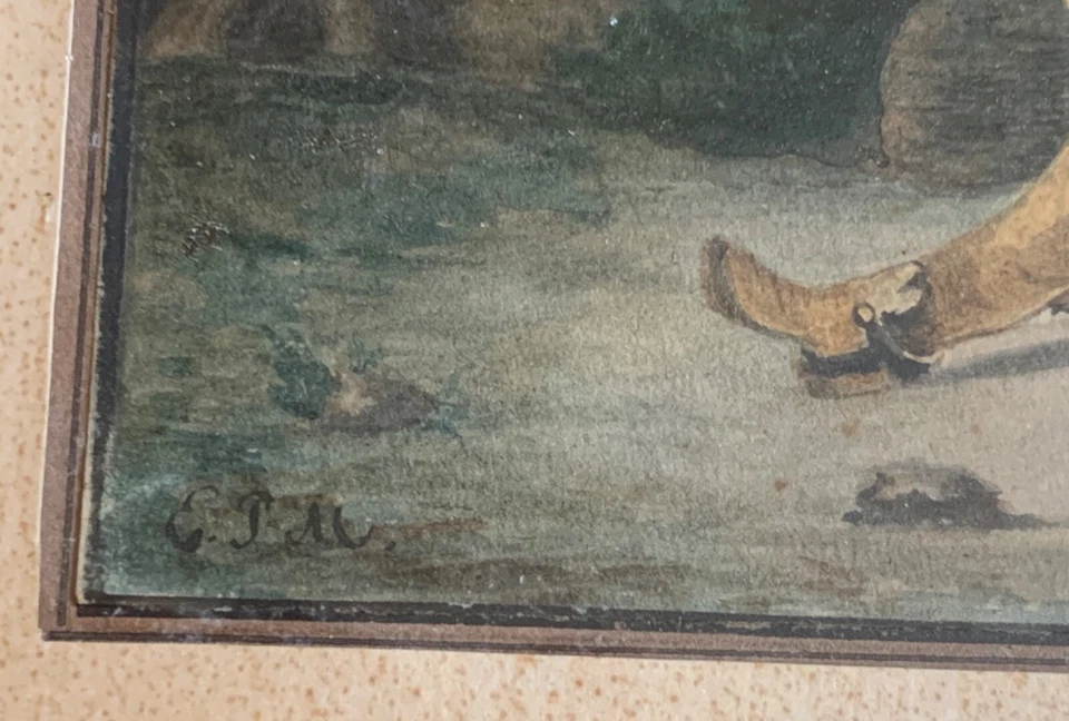 aquarelle charmante scène de genre mousquetaire et sa fille dédicacée datée 1807 - Photo 4/4