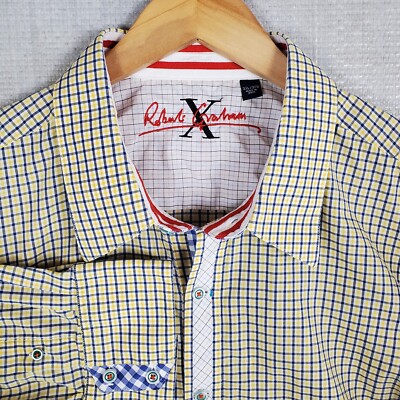 ROBERT GRAHAM Size 3XL Mens Sport Shirt Yellow Graph Check Button Front Cotton