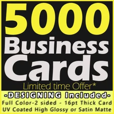 5000 Business Cards Full Color 2 Side Printing UV Coated-Free Design