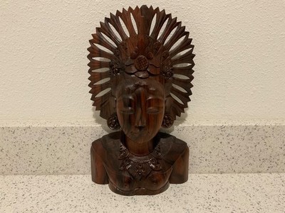Vintage Balinese Bali Rosewood Carved Princess Woman Figurine Wooden Statue Bust