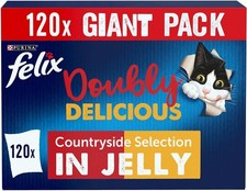 FELIX Doubly Delicious Adult Wet Cat Food Countryside Jelly 120 x 85g Pouches 3.53 per kilo