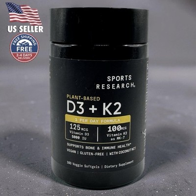 Sports Research Plant Based D3 + K2, 5000 IU, 100 mcg As MK-7 | 160 Softgels