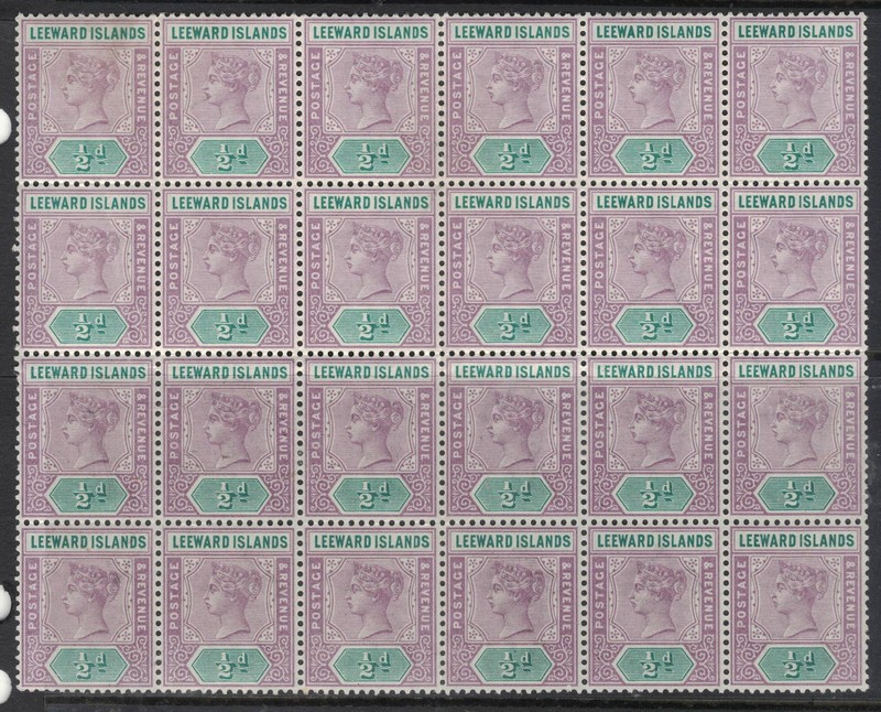 Leeward Islands 1890 SG 1 Block of 24 small tear on perf, Block of 24 MNH (3hgb)