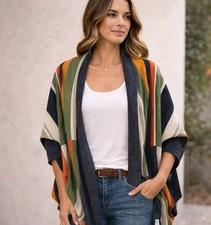 Bodhi Swag Cocoon Hacci Cardigan OS S M L XL Gray Multicolor Stripes Reversible