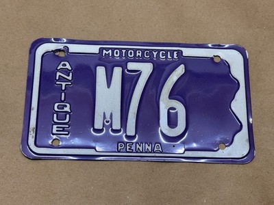 Antique Motorcycle License Plate - Pennsylvania Purple - 3 Digit - M76