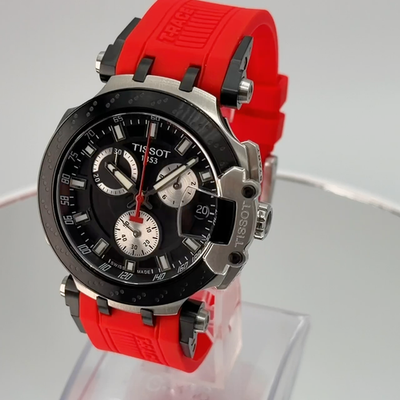TISSOT T-Race Chronograph Quartz Black Dial Red Band Watch T115