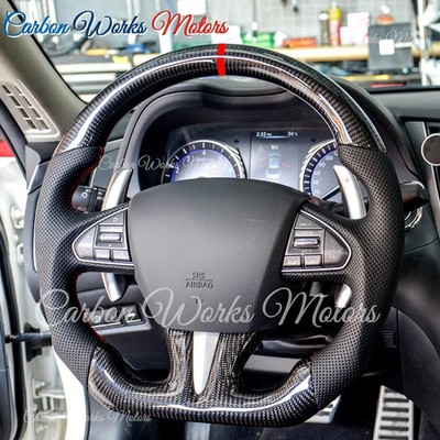 For Infiniti Q50 V37 2014-2017 Carbon Fiber Steering Wheel D-Shape Nappa Grips