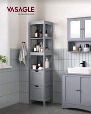 VASAGLE Tall Bathroom Cabinet Freestanding Storage Unit 2 Drawers Grey