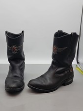 Harley Davidson Eagle Black Leather Cowboy Boots Mens Made in USA Vintage 9 W