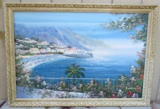 LARGE FRAMED IMPRESSIOINST OIL ON CANVAS COASTAL SCENE PAINTING SIGNED
