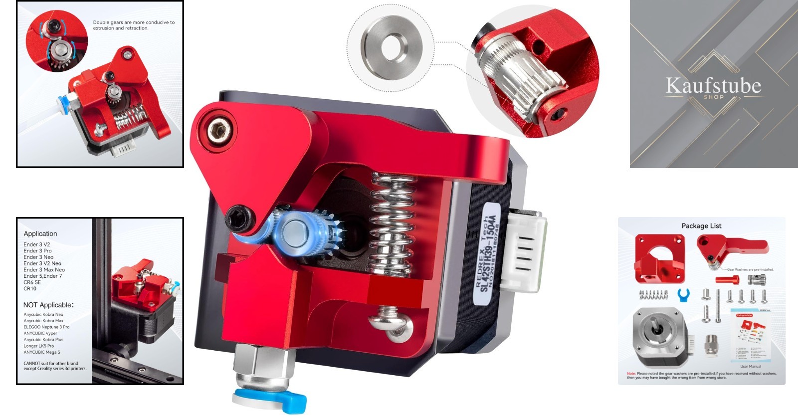 Dual Gear Extruder, Nema 17 Motor Upgrade Kit, 3D Drucker, TPU, Aluminium - Bild 2
