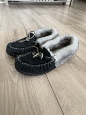 LL Bean Wicked Good Moccasin Slippers Leather Shearling Lined Sz Women 11 M