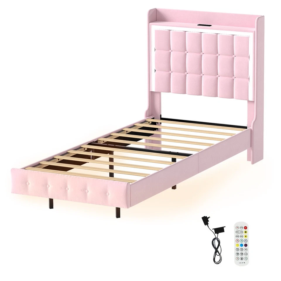 Levede Single Floating Bed Frame With RGB LED Light Headboard USB Charge