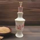Vintage Jergens Milk Glass Lotion Bottle 9oz Pink Floral w/ Pump Mid Century