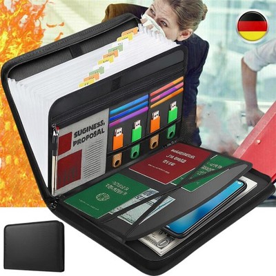 Feuerfeste Dokumentenmappe 12-Fächern A4 Ordner/Wasserfest Dokumententasche Büro