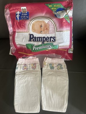 Open Pack Of 2 Junior Size Pampers Vintage Plastic Diapers