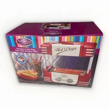 NOSTALGIA ELECTRICS HOT DOG ROLLER GRILL MODEL RHD800 & BUN WARMER 50s Style NEW