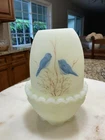 Vintage Fenton Fairy Lamp Custard Uranium Glass Hand Painted  Birds , Signed