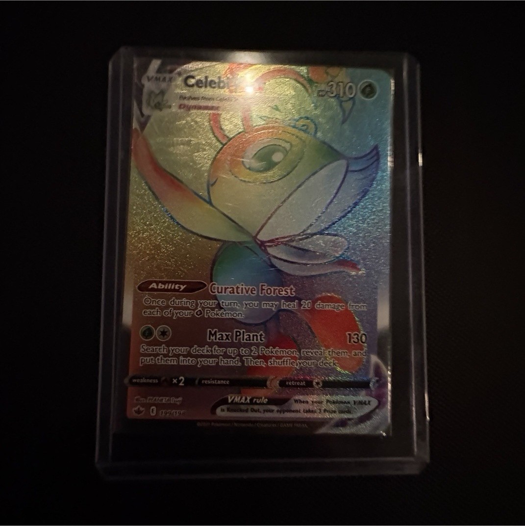 Pokémon Celebi VMAX Secret Rare Full Art Holo 199/198 Chilling Reign Card