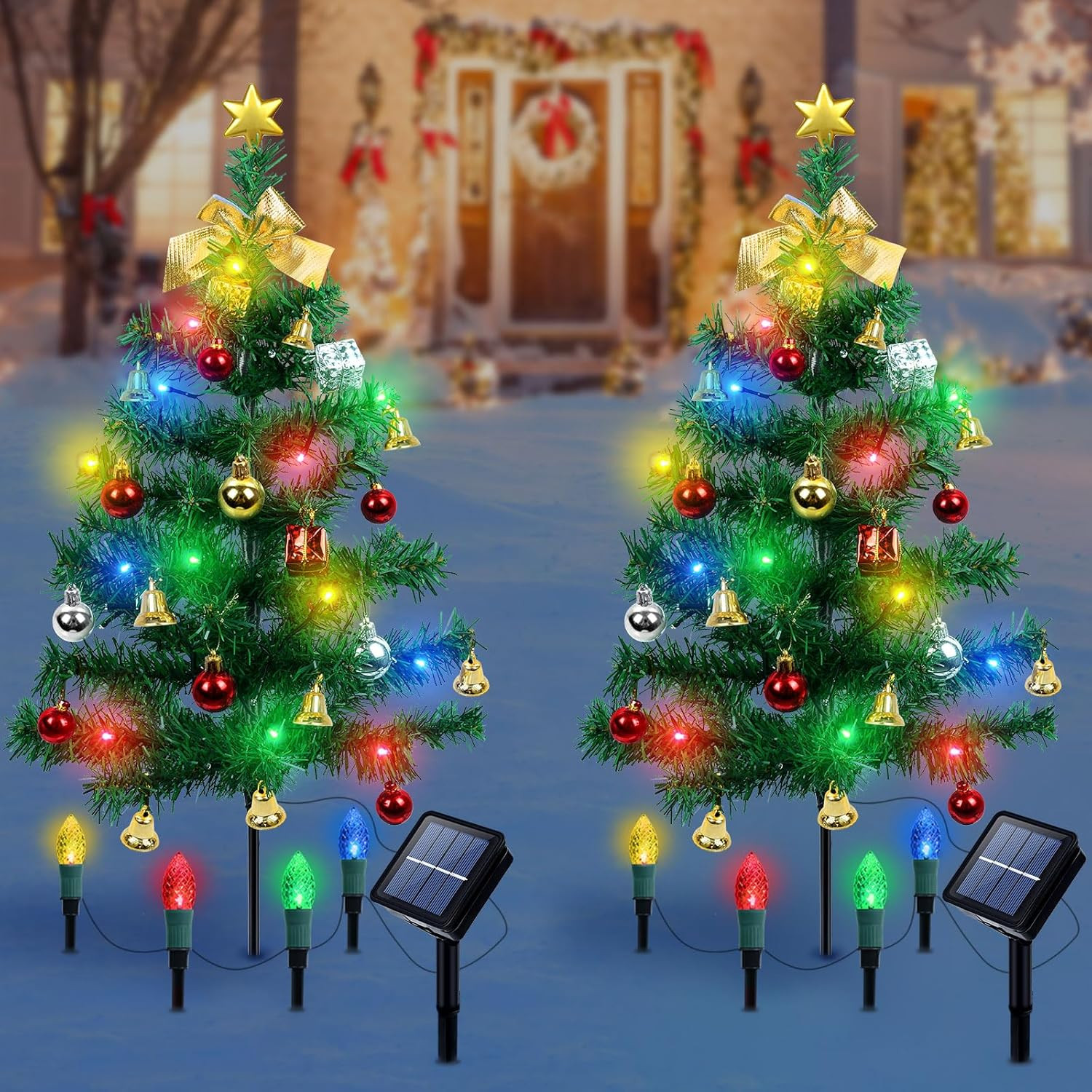 Albero di Natale Luci Solari Giardino 2 Pezzi Impermeabile LED Esterno