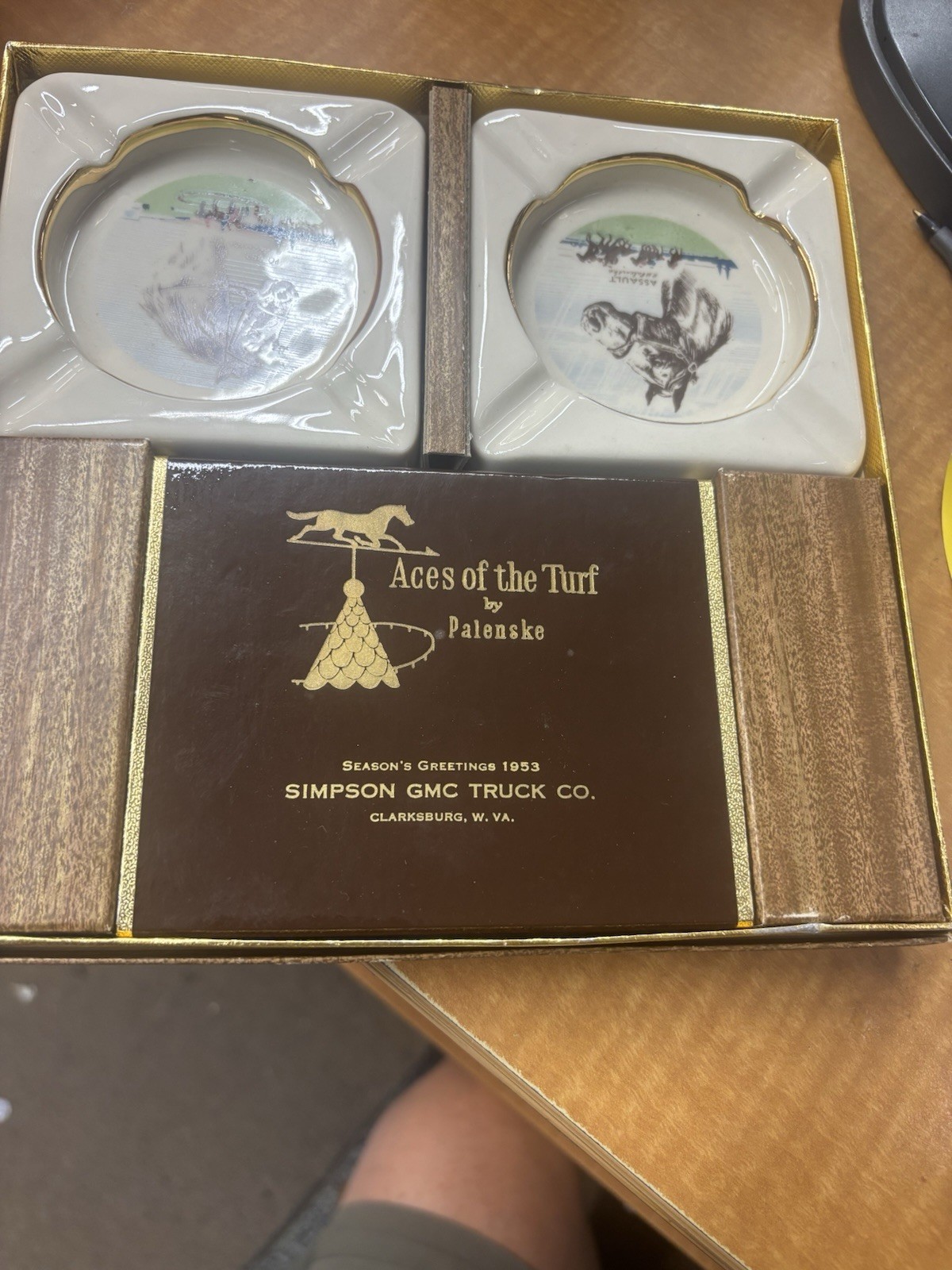 "Ponder"  "Assault" Palenske Triple Crown Ashtrays W/Playing Cards Clarksburg WV