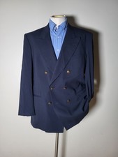 Vintage Stafford 41R Navy Bronze Button Double Breasted Blazer Sport Coat Jacket
