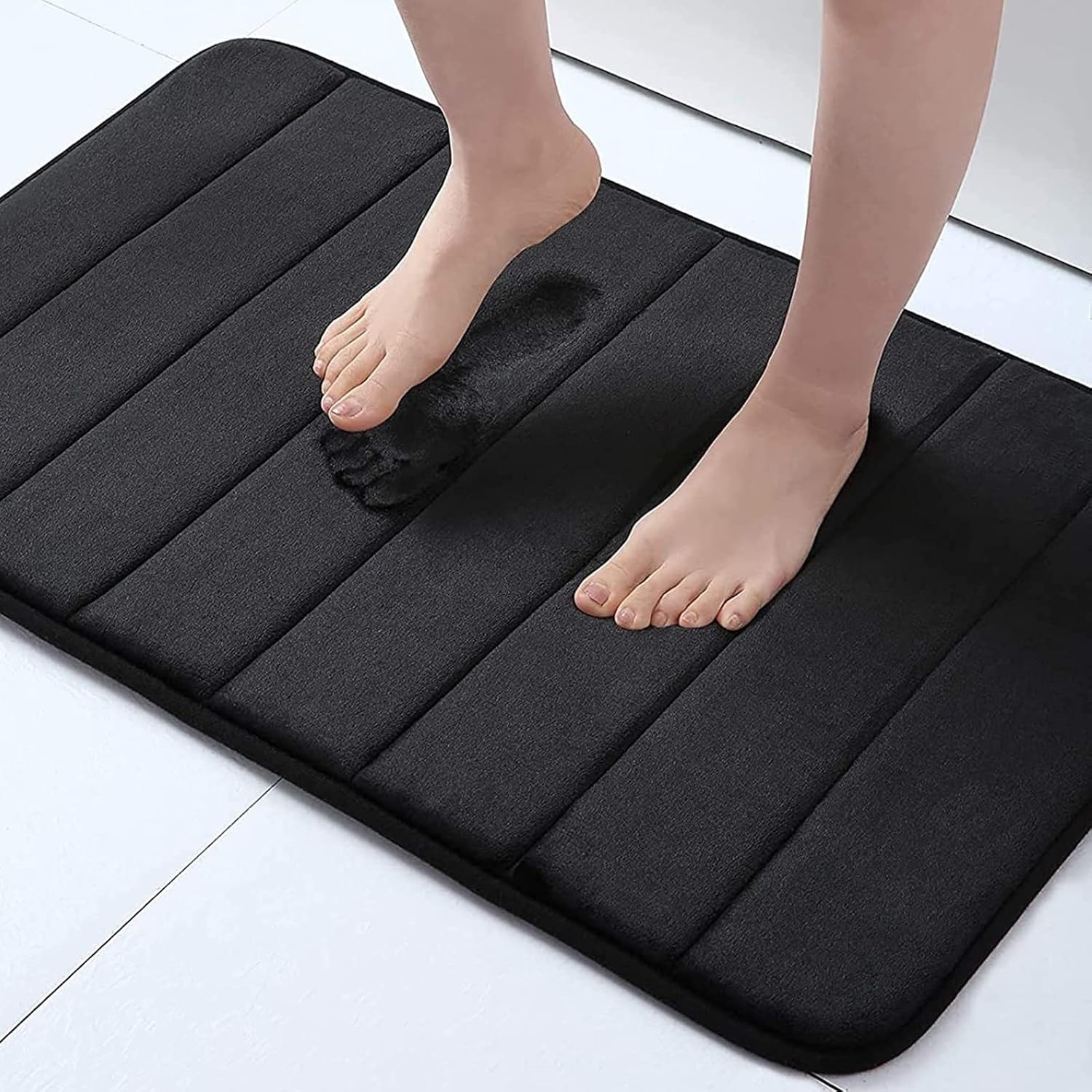 Buganda Ultra Soft Memory Foam Bath Mat 24x16 Inches Non-Slip Black