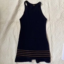 Vintage 1920s 1930s Men's Dark Navy Striped Wool Bathing Suit Rugby Buffalo