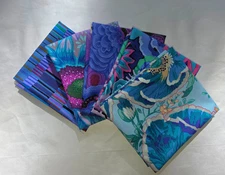 5 Fat Quarters - Blue Kaffe Fassett FQ 18 x 22 100% Cotton Quilting Fabric V. 2