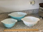 Vintage Pyrex Amish Cinderella Nested Turquoise Mixing Bowls 1.5, 2.5, & 4 Qt