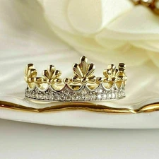 Round Cut White Simulated Diamond Crown Engagement Ring 14K Yellow Gold Plated