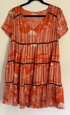Urban Outfitters Dress Sz S Pippa Tiered Chiffon Babydoll Orange Lined EUC